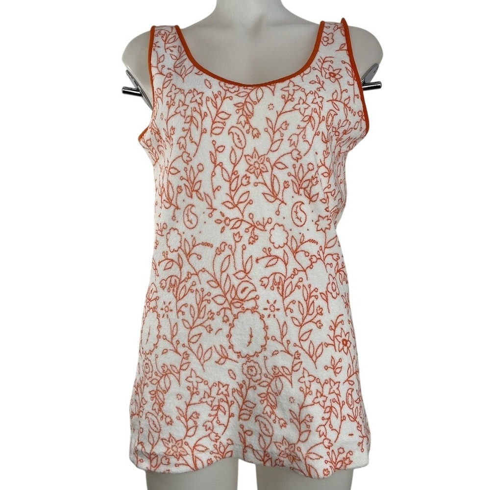 Vintage Terry Cloth Mini Dress Paisley Retro Beach Mod Boho Cover Up Tunic Med